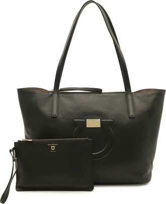 Ferragamo Black Leather Pouch Shoulder Bag Tote Bag (Pre-Owned)
