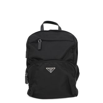 Prada Saffiano Black Nylon Leather Backpack (Pre-Owned)