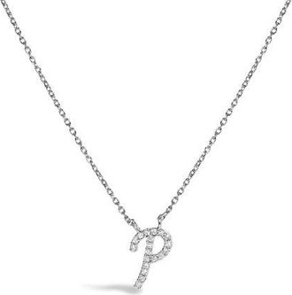 House of Brilliance 10K Gold Diamond Accent A-Z Initial Script Style Pendant Necklace in White | P at Nordstrom