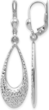 Diamond2Deal 10K White Gold Leverback Drop Dangle Earrings