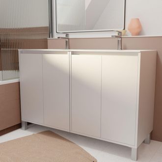 Aurlane Pack Mueble De Ba&ntilde;o 120 Cm Blanco Lacado 4 Puertas Con Lavabo De Cer&aacute;mica