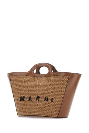 Marni Womens Two-Tone Leather And Raffia Small Tropicalia Summer Handbag Raw Sienna Borse A Mano