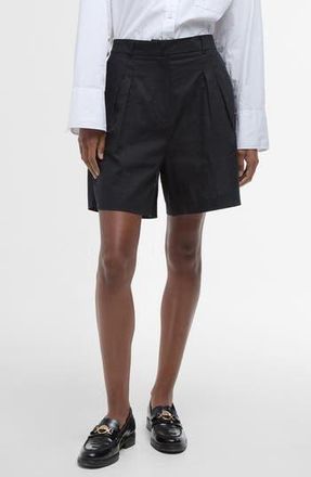 Barbour Luna Pleated Cotton & Linen Shorts in Black at Nordstrom Rack, Size 10 Us / 14 Uk