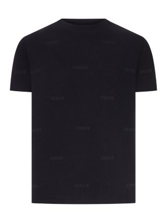 Gucci JACQUARD WOOL AND SILK BLEND T-SHIRT WITH ALL-OVER LOGO - Gucci - Man