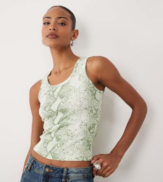 Juicy Couture Esclusiva Juicy Couture - Top senza maniche verde pitonato con logo in strass