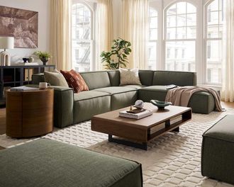 Castlery Jonathan Extended Side Chaise Sectional Sofa Right Facing, Performance Twill Moss, Modular, Low-Profile for Castlery
