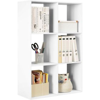 Woltu Woltu - Mobile Libreria 3 Ripiani con 6 Cubi Portaoggetti a Giorno Bianco