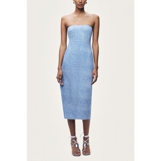 Nocturne Stone-Detail Strapless Midi Dress in Blue at Nordstrom, Size X-Small Eu