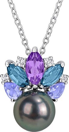 Rina Limor Silver 1.25 Ct. Tw. Pearl (Multi-Gem) & 8-8.5Mm Pearl Pendant