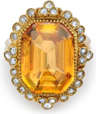 Pragnell Remounted topaz and diamond cocktail ring - women - Yellow Gold/Topaz/Diamond - L