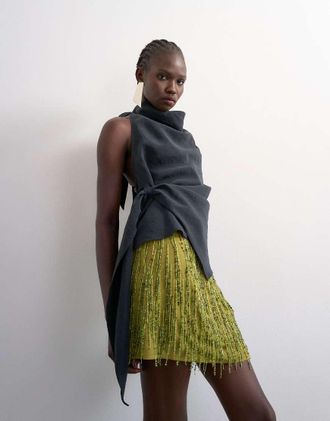 Topshop Minigonna verde con perline