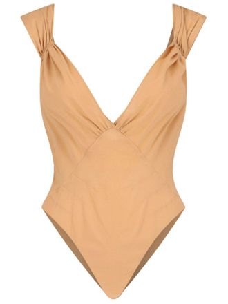 Saint Laurent Zijden body met gekruiste bandjes - Beige
