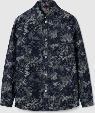 Gucci GG Jacquard Denim Shirt, Size 42 it, Blue, Ready-to-wear