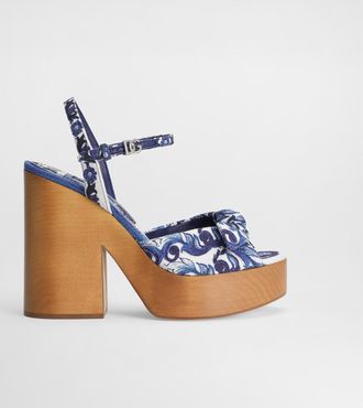Dolce & Gabbana DG EXCLUSIVE Dolce & Gabbana Majolica-print Wedge Sandal - Woman Sandals And Wedges Multicolor 37.5