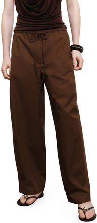 Mango Paperbag Wide Leg Cotton Poplin Pants in Brown at Nordstrom, Size X-Large