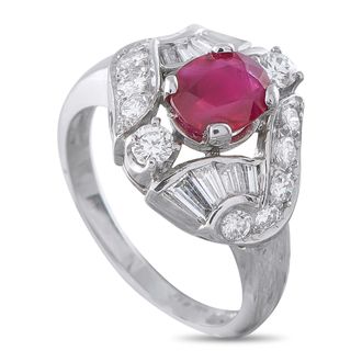 Luxury Bazaar Platinum 0.90ct Diamond and Ruby Ring MF12-080426