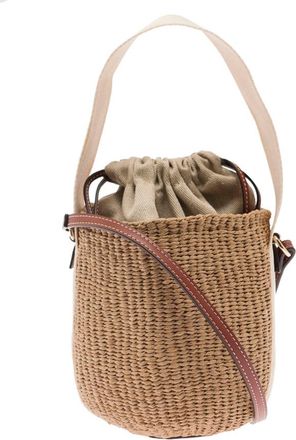 Chlo&eacute; Woody Beige Small Bucket Bag In Rafia Woman