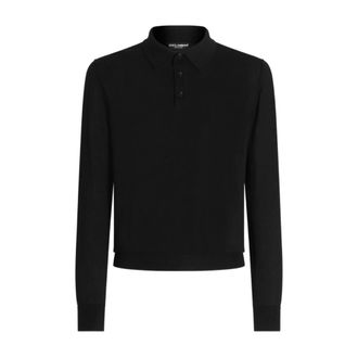 Dolce & Gabbana Cashmere Knitwear, male, Black, M, Fine-gauge Cashmere Polo Shirt