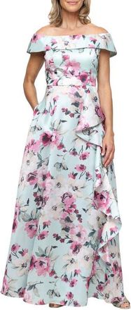 Alex Evenings Floral Off-Shoulder Yoryu Gown in Mint Multi at Nordstrom, Size 10