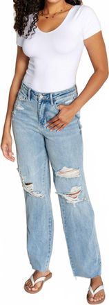 Judy Blue Womens High Rise Rigid Magic Destroyed Straight Jeans In Blue