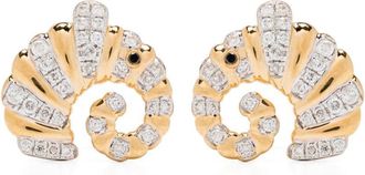 Yvonne Léon 18kt yellow gold Paire De Puces Elephant Coquillage diamond earrings - women - 18kt Yellow Gold/Black Diamond/Grey Diamond - One Size