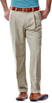 Haggar Mens Cool 18 Hidden Expandable Waist Pleat Front Pant-Regular and Big & Tall Sizes, Dark Taupe, 36W x 34L