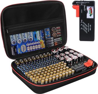 OEM Caja Para Guardar Pilas Con Comprobador - Capacidad Para 200 Pilas - Gran Capacidad - Compatible Con Pilas Aa, Aaa, C, D Y De 9v