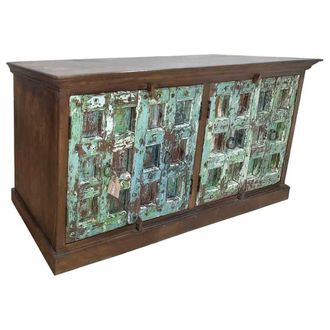 Wanderlust Deco Aparador de madera acabado artesanal azul 212x52x98h cm