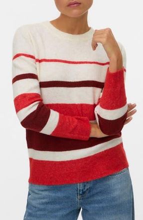 Vero Moda Plaza Colorblock Crewneck Sweater in Birch Stripes W. Syrah at Nordstrom Rack, Size X-Small