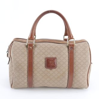 Celine Beige Brown Leather Coated Canvas Boston Bag Handbag Tote Bag (Pre-Owned)