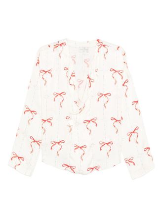 Forte_Forte Womens V-Neck Printed Crossed Shirt