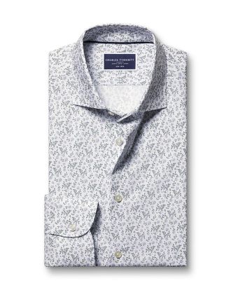 CHARLES TYRWHITT Semi-Cutaway Collar Non-Iron Stretch Floral Print Cotton Shirt - White by Charles Tyrwhitt