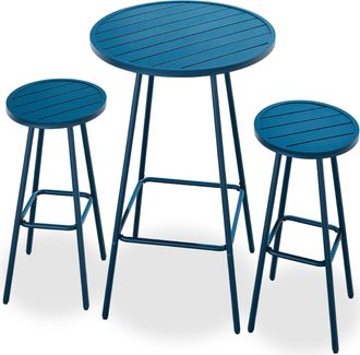 Best Choice Products 3-Piece Steel Patio Bar Height Round Bistro Set w/ Backless Stools, Slatted Design