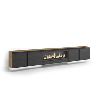 Skraut Home Mueble tv efecto madera negro roble 315x35x50cm chimenea efecto fuego