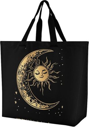 Generic Sun And Moon Reusable Shopping Bags One Shoulder Grocery Tote Bag Waterproof Big Purse for Work Travel