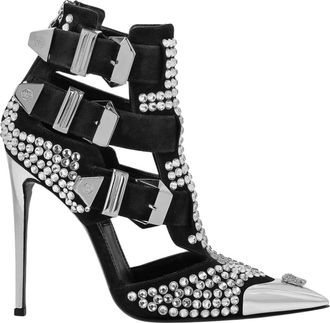 Philipp Plein Suede Strass Sandalen Hoge Hakken Skull - Dames - Pumps - Grijs - 41 EU - Leer - Schoenen