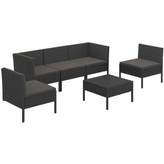vidaXL 6 Pcs Garden Lounge Set Con Vime Pe Negro