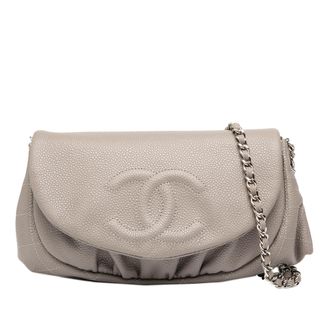 Chanel Pre-owned Womens Cc Caviar Half Moon Wallet On Chain - Silver Leather - One Size