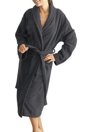 Linum Home Textiles Unisex Herringbone Weave Bathrobe in Gray at Nordstrom Rack, Size Small/medium