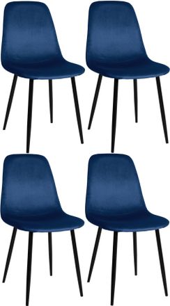 Clp Set de 4 sillas con patas de metal y asiento en terciopelo azul