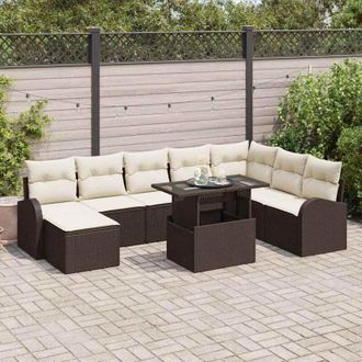 vidaXL Conjunto De Sof&aacute; De Jard&iacute;n 9 Pcs Marr&oacute;n Polirat&aacute;n Vidaxl
