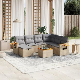 vidaXL Juego De Sof&aacute;s Jard&iacute;n Con Cojines Beige Mezcla 8 Pzas Rat&aacute;n Pe Vidaxl