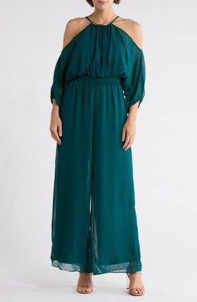 Halogen Chiffon Halter Jumpsuit in Neo Emerald at Nordstrom Rack, Size Xx-Small