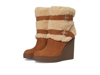 Jessica Simpson Meztyn Shearling Wedge Bootie Womens Boots Safari Brown : 8.5 M, Synthetic