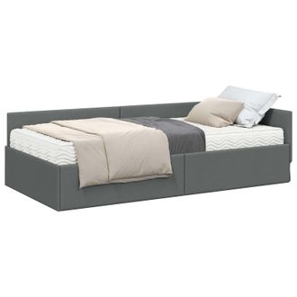 vidaXL Estructura De Cama Esquina Con Colch&oacute;n 2 Uds. Gris Oscuro Vidaxl