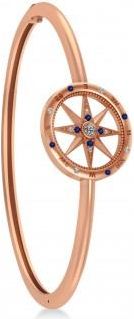 Allurez Blue Sapphire & Diamond Compass Bangle Bracelet 14k Rose Gold (0.19ct)