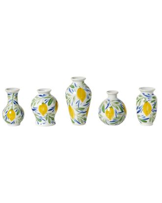 Two's Company Set Of 5 Hand-Painted Mini Lemon Vases