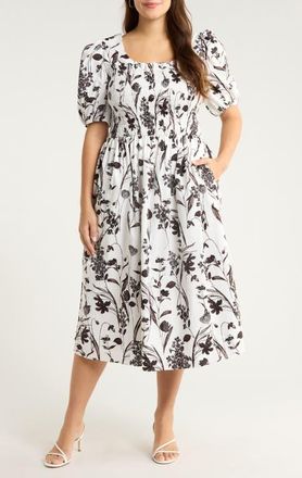Sugarlips Leiden Floral Puff Sleeve Dress in Cream-Multi at Nordstrom, Size 2X