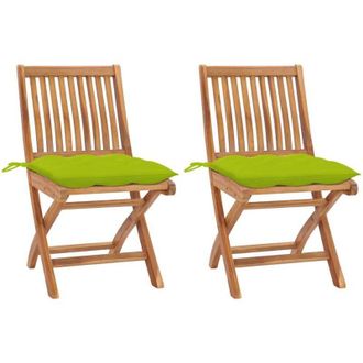 vidaXL Sillas De Jard&iacute;n 2 Uds Madera Teca Con Cojines Verde Brillante Vidaxl