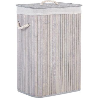 Beliani Beliani - Cesta De Madera De Bamb&uacute; Gris Claro Blanco Crema 60 Cm Tapa Extra&iacute;ble Komari
